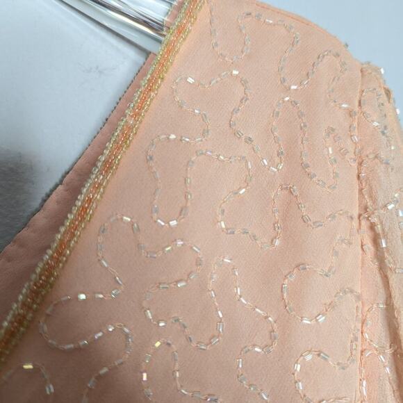 Adrianna Papell Studio Pink Short Sleeve Beaded Sequin V-Neck Evening Top 12 - Picture 9 of 13